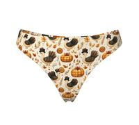 Tanga senza cuciture da donna, con tacchini che indossano cappelli stampati, da donna, biancheria intima, bikini, mutandine, Nero, XS