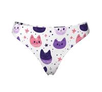 Tanga senza cuciture per le donne - Cartoon Cat Purple Print Ladies No Show Underwear Bikini Mutandine Slip, Nero, L