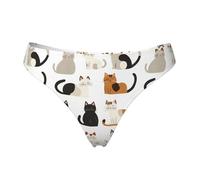Tanga senza cuciture per le donne - Cartoon Cute Cat Print Ladies No Show Biancheria intima Bikini Mutandine Slip, Nero, XS