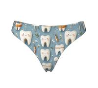 Tanga senza cuciture per le donne - Cartoon Cute Teeth Print Ladies No Show Biancheria Intima Bikini Mutandine Slip, Nero, L