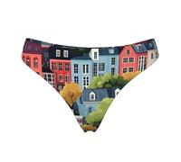 Tanga senza cuciture per le donne - Cartoon Town Print Ladies No Show Biancheria intima Bikini Mutandine Slip, Nero, XS