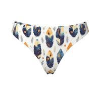 Tanga senza cuciture per le donne - Retro colorato piume stampa signore no show biancheria intima bikini mutandine slip, Nero, XL