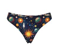 Tanga senza cuciture per le donne - Space Cartoon Planet Print Ladies No Show Underwear Bikini Mutandine Slip, Nero, S