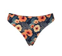 Tanga senza cuciture per le donne - stampa di fiori tropicali arancioni da donna non mostra biancheria intima bikini mutandine slip, nero, Medium