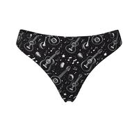 Tanga senza cuciture per le donne - stampa musicale chitarra disegnata a mano signore no show biancheria intima bikini mutandine slip, nero, Large
