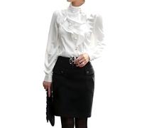 TangDao Camicia Donna Slim Fit Manica Lunga Camicetta Eleganti Colletto Rialzato Seta Maglia Blusa (Bianco. S)