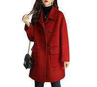 TangDao Cappotti di Lana Lungo da Donna Autunno/Inverno Cappotto Caldo da Donna con Revers e Doppio Petto Elegante Rosso Ispessito XXL(= Etichetta 4XL)