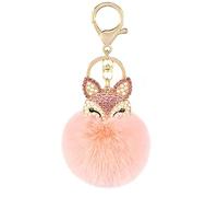TangDao Portachiavi in Morbida Pelliccia Artificiale Pompon Ciondolo Volpe con Strass per Zaino,Borsetta,Chiave,Auto Ornamento di Fascino(Rosa)