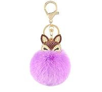 TangDao Portachiavi in Morbida Pelliccia Artificiale Pompon Ciondolo Volpe con Strass per Zaino,Borsetta,Chiave,Auto Ornamento di Fascino(Viola)