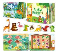 Tangdudu 2PC Montessori Busy Book per Bambini 1 2 3 4 5 Anni, Quiet Book, Libro di attività per Imparare Animali, Colori, Forme, Frutta, Verdura, Veicoli, Cibo e Dinosauri