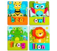 Tangdudu 4 Pezzi Puzzle Legno 3D - Giochi per Bambini 1-4 Anni, Educativi e Montessori (AnimalLettera)