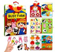 Tangdudu Busy Book Neonato, Libro Sensoriale in Feltro a Tema Fattoria con Pupazzi da Dito e Giochi con Velcro, Animali, Frutta, Verdura e Numeri, Libro Interattivo per Bambini