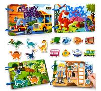Tangdudu Montessori Busy Book per Bambini 1+ Anni, Set 2 Libri Interattivi con Temi Dinosauri e Veicoli, Quiet Book Educativo con Giochi di Abbinamento, Gioco Sensoriale da Viaggio per Bambini