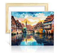 TANGFEIY Kit di pittura su tela, illustrazione di Strasburgo, pittura secondo i numeri, per adulti, con 3 pennelli e colori acrilici, opere d'arte creative per la decorazione della casa, cornice fai
