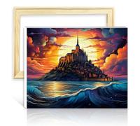 TANGFEIY Kit per dipingere con i numeri, Abbey Mont Saint Michel, per adulti e principianti, con pennelli e pigmento acrilico, decorazione per la casa, senza cornice (50 x 65 cm)