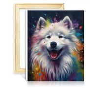 TANGFEIY Kit per pittura ad olio con numeri, Samoiedo, fai da te, per adulti, con numeri, acrilico, numero con pennelli, decorazione da parete, cornice fai da te (30 x 40 cm)