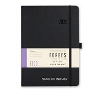 Tangible Stationery Co. Ltd - Agenda Forbes 2026 - A5 - giorno per pagina con appuntamenti - carta avorio 80 gsm - chiusura elastica - versione personalizzata - nero