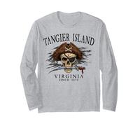 Tangier Island Virginia Pirate Skull Since 1670 Nero Maglia a Manica