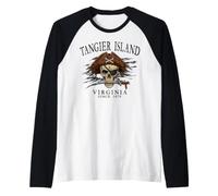 Tangier Island Virginia Pirate Skull Since 1670 Nero Maglia con Maniche Raglan