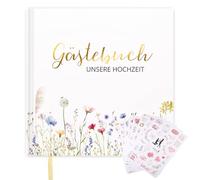 TANGJJY Libro degli ospiti per matrimonio con elegante copertina rigida, libro degli ospiti per matrimonio, con titolo dorato, 72 pagine di carta spessa premium, 21 x 21 cm, 230 adesivi per matrimonio