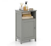 Tangkula Armadietto portaoggetti da bagno, autoportante, in legno, con un'anta singola, con ripiano regolabile, piccolo armadietto da bagno per piccoli spazi, organizer per la casa per bagno e