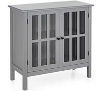 Tangkula Credenza da buffet armadio da cucina con 2 ante in vetro, armadietto per liquori per la casa, cucina, sala da pranzo, armadio, tavolo da consolle Curio (grigio)
