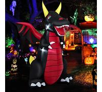 Tangkula Decorazione gonfiabile per Halloween, alta 2,4 m, drago gigante con ali, luci a LED luminose, pali a terra, corde, decorazione autogonfiabile per le vacanze, per interni ed esterni, cortile