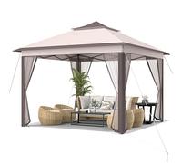 Tangkula Gazebo pop-up a 2 ripiani con rete, borsa per il trasporto, facile da montare, con 30 metri quadrati di ombra, per cortile, terrazza, bordo piscina (beige)