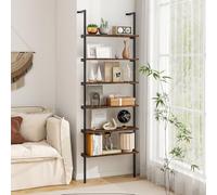 Tangkula Libreria industriale a 6 ripiani, altezza 182,9 cm, montaggio a parete, con struttura in metallo resistente, libreria verticale vintage, aperta per soggiorno, ufficio, balcone (1, marrone