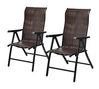Tangkula Set di 2 sedie da campeggio pieghevoli in rattan con braccioli allargati, sedia pieghevole con schienale alto regolabile per giardino, balcone, esterno e interno
