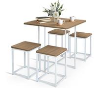 Tangkula Set di tavolo da pranzo compatto per 4 persone, piccolo tavolo da cucina con sgabelli quadrati e struttura in metallo, perfetto per piccoli spazi, cucina di casa, bar e appartamenti