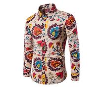 TANGLI Camicie da Uomo Casual a Fiori Camicia Funky a Maniche Lunghe Fantasia Unica… Camicie Stampate Casual Camicia Estiva a Maniche Lunghe in Lino Camicia Hawaiana Floreale Funky M-5XL