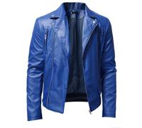 TANGLI Giacca da Uomo in Pelle con Collo alla Coreana Giacca da Motociclista in Pelle con Colletto Pieghevole Casual Giacche in Pelle Casual da Uomo Giubbotti Bomber Nero, Rosso, Blu, Marrone