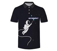 TangoDS Astronauta 3D Stampa Camicie Polo da Golf per Uomo Donna Amanti dei Cosmonauti Camicie Polo Manica Corta vestibilità Regolare Camicia con Bottoni