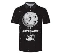 TangoDS Astronauta 3D Stampa Camicie Polo da Golf per Uomo Donna Amanti dei Cosmonauti Camicie Polo Manica Corta vestibilità Regolare Camicia con Bottoni