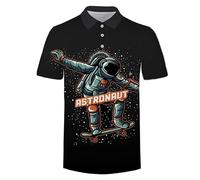 TangoDS Astronauta 3D Stampa Camicie Polo da Golf per Uomo Donna Amanti dei Cosmonauti Camicie Polo Manica Corta vestibilità Regolare Camicia con Bottoni