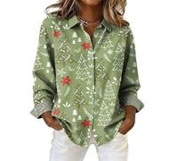 TangoDS Camicie da Donna per Natale a Manica Lunga Casual brutte con Babbo Natale con Bottoni Camicie di Natale per Feste Bluse da Vacanza
