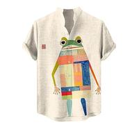 TangoDS Camicie da Uomo Giapponesi da Samurai Gatto Stampate in 3D Camicie Casual con Colletto rialzato Button Down Maniche Corte Camicie Tropicali Top per Le Vacanze in Spiaggia