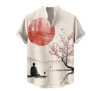 TangoDS Camicie da Uomo Giapponesi da Samurai Gatto Stampate in 3D Camicie Casual con Colletto rialzato Button Down Maniche Corte Camicie Tropicali Top per Le Vacanze in Spiaggia