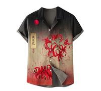 TangoDS Camicie da Uomo Giapponesi da Samurai Gatto Stampate in 3D Camicie Casual con Colletto rialzato Button Down Maniche Corte Camicie Tropicali Top per Le Vacanze in Spiaggia