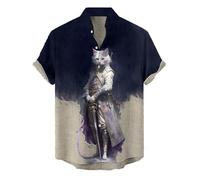 TangoDS Camicie da Uomo Giapponesi da Samurai Gatto Stampate in 3D Camicie Casual con Colletto rialzato Button Down Maniche Corte Camicie Tropicali Top per Le Vacanze in Spiaggia
