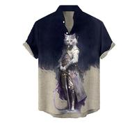TangoDS Camicie da Uomo Giapponesi da Samurai Gatto Stampate in 3D Camicie Casual con Colletto rialzato Button Down Maniche Corte Camicie Tropicali Top per Le Vacanze in Spiaggia