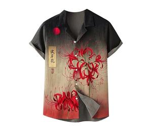 TangoDS Camicie da Uomo Giapponesi da Samurai Gatto Stampate in 3D Camicie Casual con Colletto rialzato Button Down Maniche Corte Camicie Tropicali Top per Le Vacanze in Spiaggia