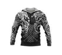 TangoDS Felpa con Cappuccio da Uomo Vikings Tatuaggio Vichingo Mitologia norrena Felpe Stampate a Manica Lunga con Coulisse e Tasche