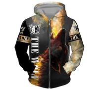 TangoDS Tatuaggio Vichingo 3D Lupo Stampato Cerniera Felpa con Cappuccio per Uomini Donne Casual Oversized Zip Felpa Giacca