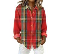 TangoDS Top da Donna a Maniche Lunghe a Quadri Camicette Casual Camicie con Bottoni Collo Larghe e Oversize Top Estivi per Ufficio