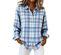 TangoDS Top da Donna a Maniche Lunghe a Quadri Camicette Casual Camicie con Bottoni Collo Larghe e Oversize Top Estivi per Ufficio