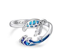 TANGPOET Anello regolabile con animale, per donna, in argento 925, per compleanno, festa della mamma, Natale, Verstellbar, Argento, Opale creato