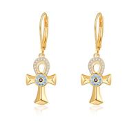 TANGPOET Ankh - Orecchini pendenti a forma di croce contro il malocchio, da donna, in argento Sterling 925, con chiusura a monachella, gioielli egiziani, amuleto regalo, 0.7 IN, Argento sterling