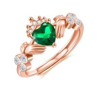 TANGPOET Claddagh Anelli da donna in argento Sterling 925 anelli irlandesi regolabili trifoglio trifoglio verde cuore ST Patricks Day gioielli regali per la mamma